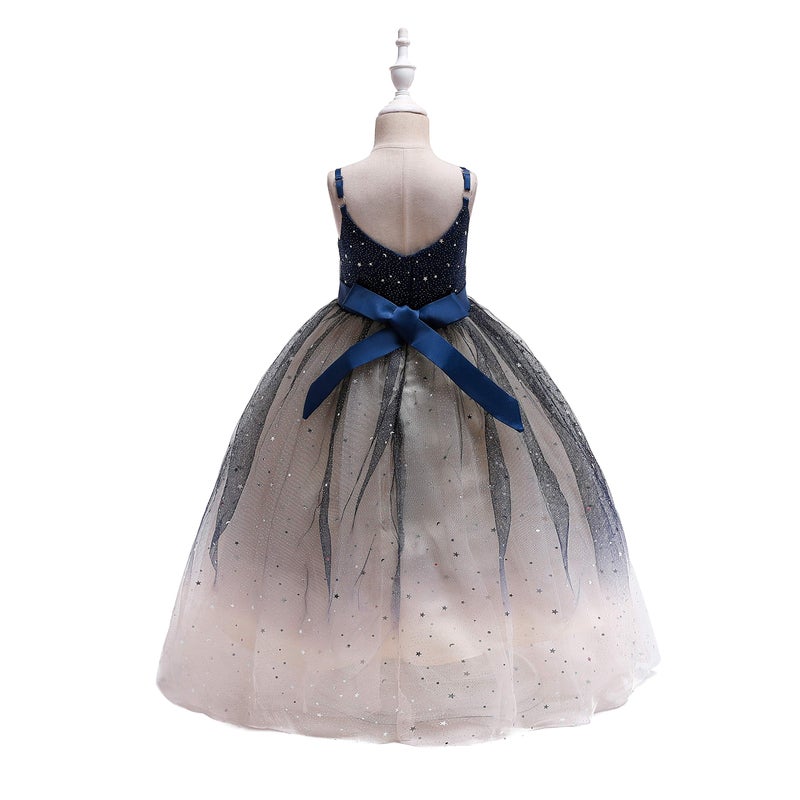 Glamulice Champagne Flower Girls Dress Wedding Bridesmaid Princess Spaghetti Strap Sparkle Tulle Ombre Dresses Birthday Party Pageant Ball Gown Navy Blue Little Girl Holiday Maxi Gowns Formal 6 - Image 2